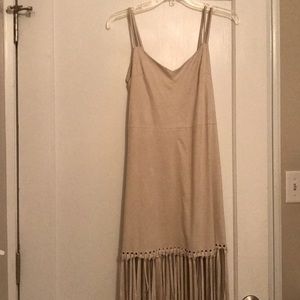 Tan, Suede Dress with Fringe